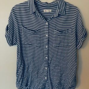 Stripe Cuff Sleeve Button-up Shirt